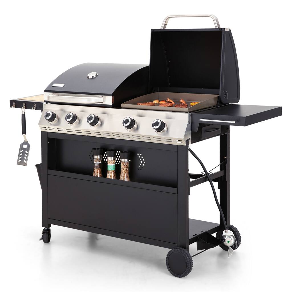 MAISON ARTS Propane Gas Griddle and Grill Combo - Porcelain-Enameled Cast Iron with Cast Iron Pan, 696 SQIN Cooking Area
