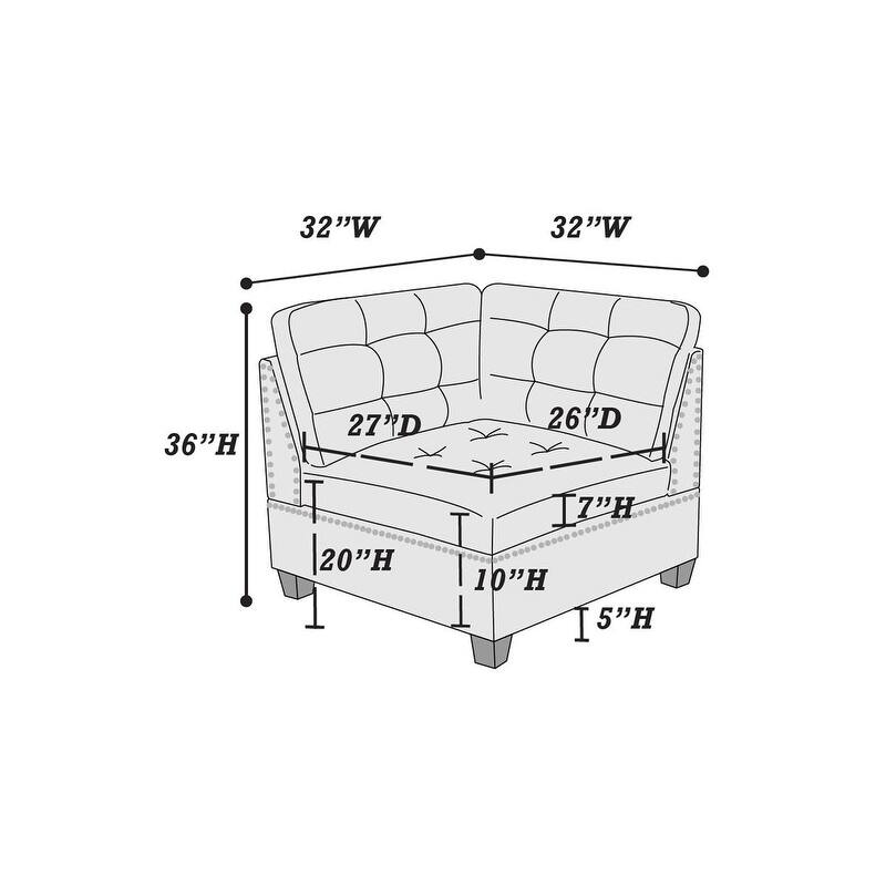 Living Room Furniture Corner Wedge Grey Linen Like Fabric 1pc Cushion Wedge Sofa Wooden Legs