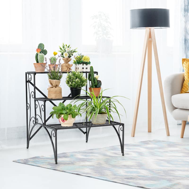 Costway 3 Tier Stair Style Metal Plant Stand Garden Shelf Flower Pot