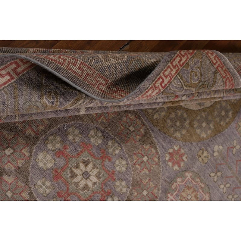 Vegetable Dye Gray Oushak Turkish Area Rug Handmade Floral Wool Carpet - 8'4"x 9'11"