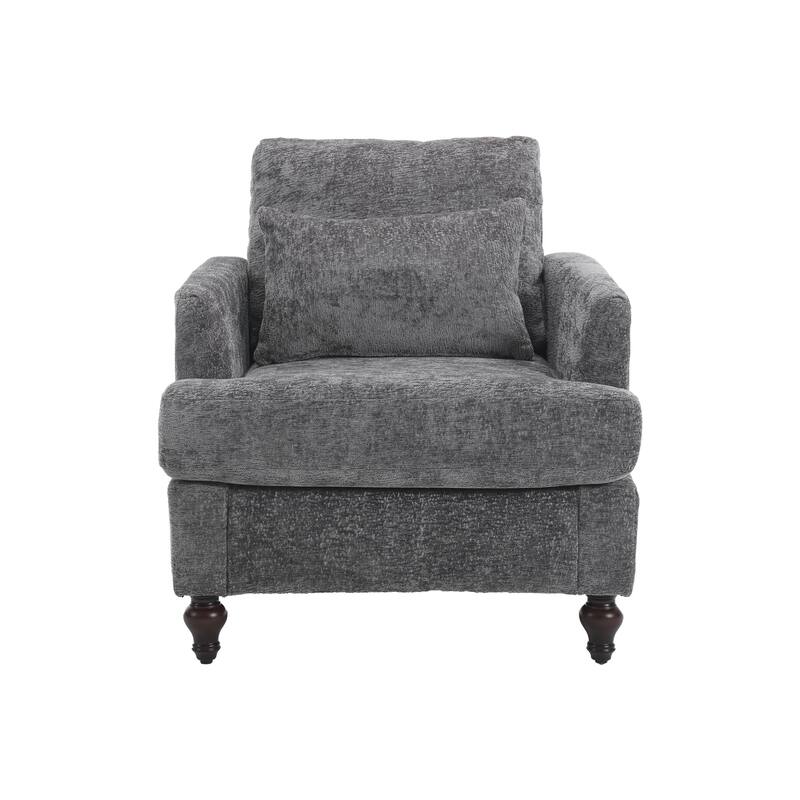 Gray Modern 29.5" Chenille Arm Chair with Pillows