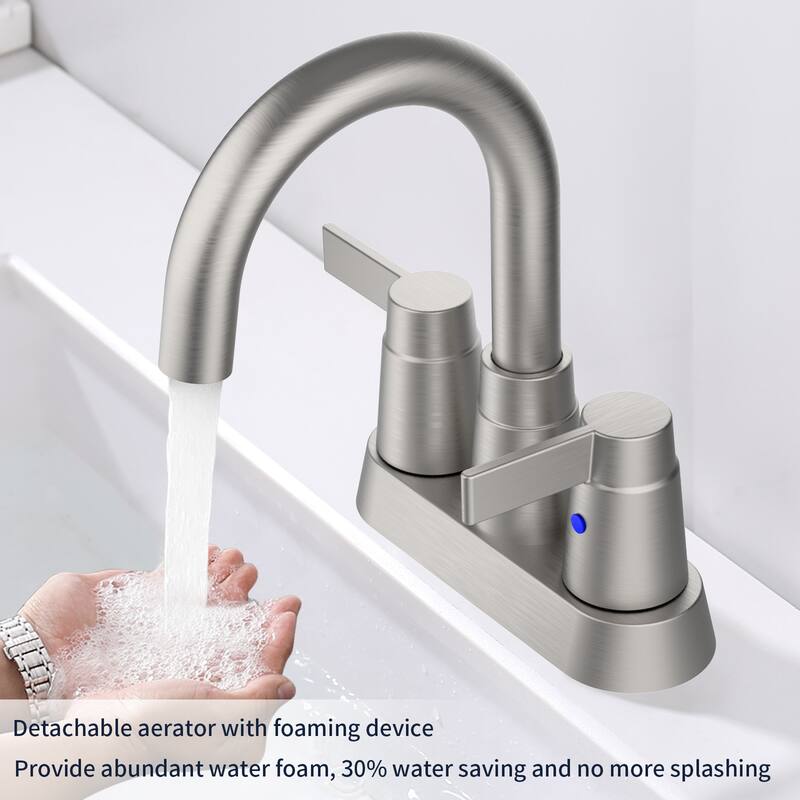 Modern 2 Handle 360 Degree Swivel Bathroom Sink Faucet with Aerator and Anti Drip Valve Core, Anti Fingerprint, Water Saving - White