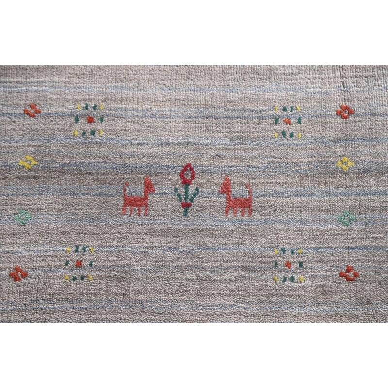 Tribal Beige Gabbeh Oriental Area Rug Handmade Wool Carpet - 8'1"x 9'9"
