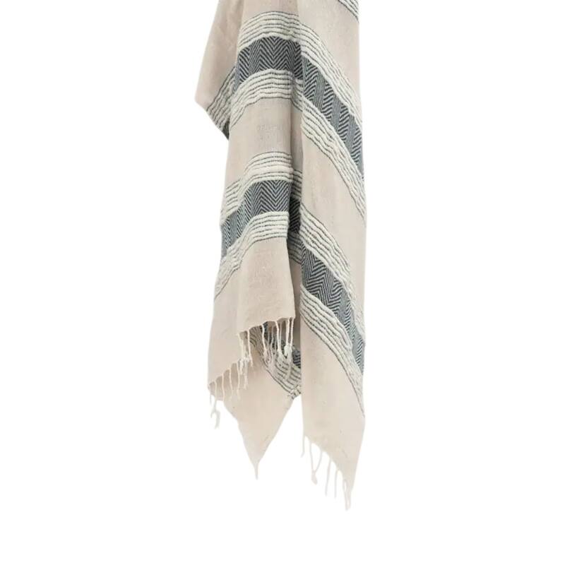HomeRoots 50" X 60" Gray Cotton Woven Striped Throw Blanket with Fringe
