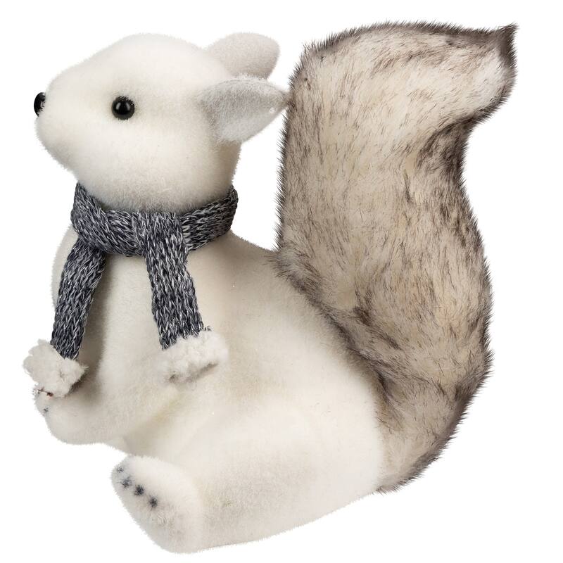 Snow Squirrel with Pinecone and Scarf Christmas Figure - 8.25" - White and Black