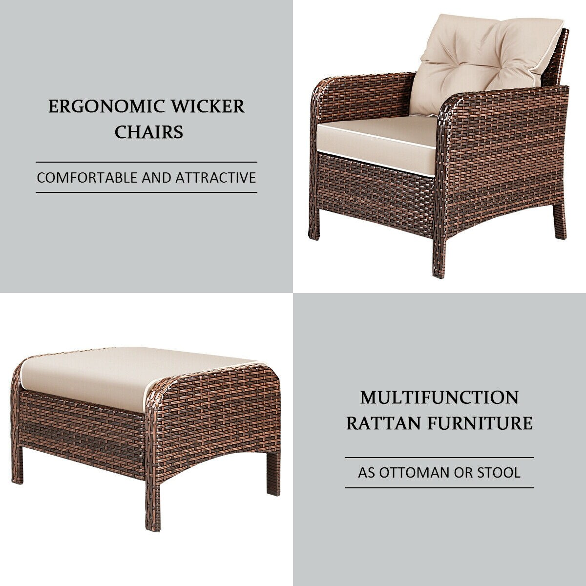 Shop Costway 5 Pcs Rattan Wicker Furniture Set Sofa Ottoman W
