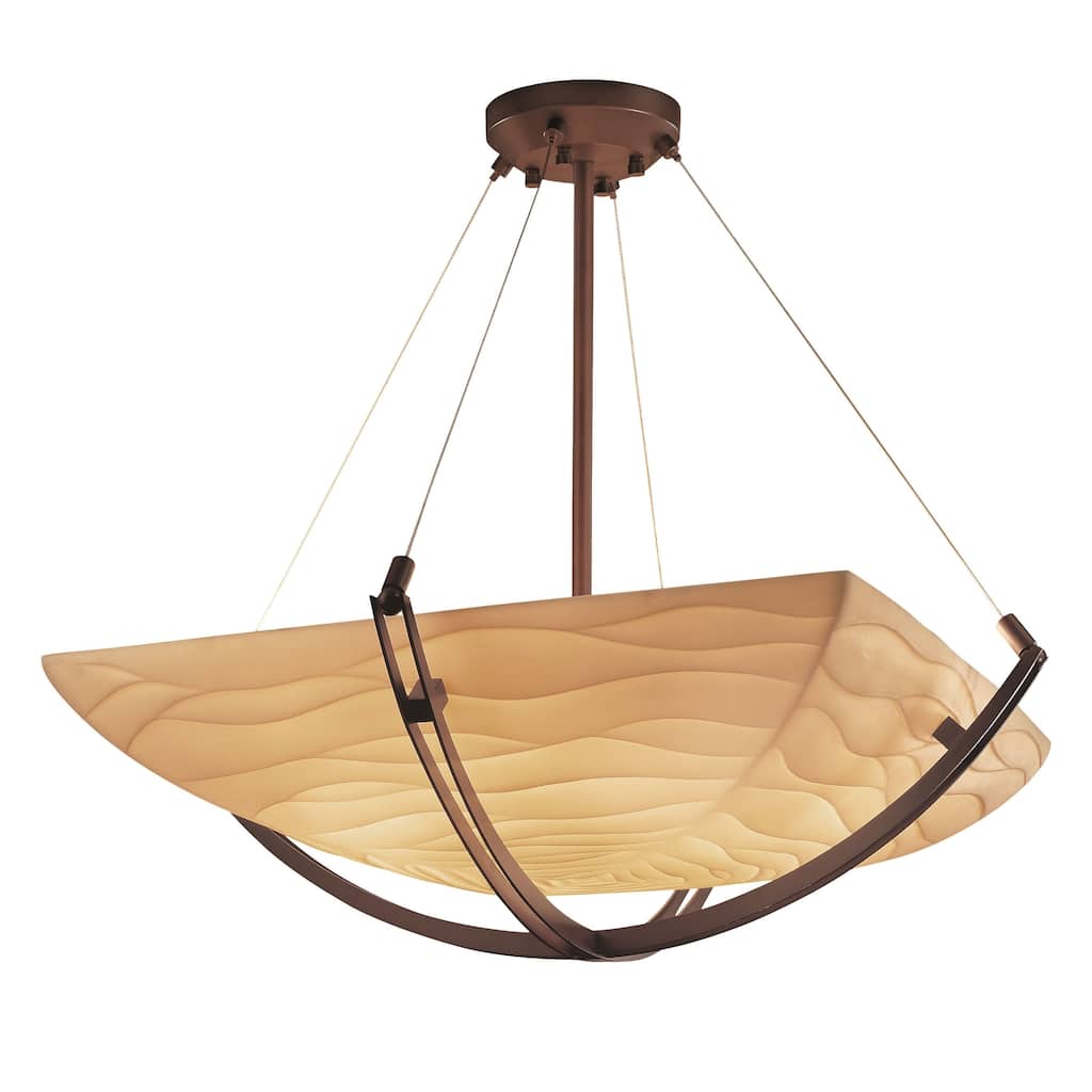 Justice Design Porcelina Crossbar 6-light Dark Bronze Square Bowl Pendant, Waves Shade