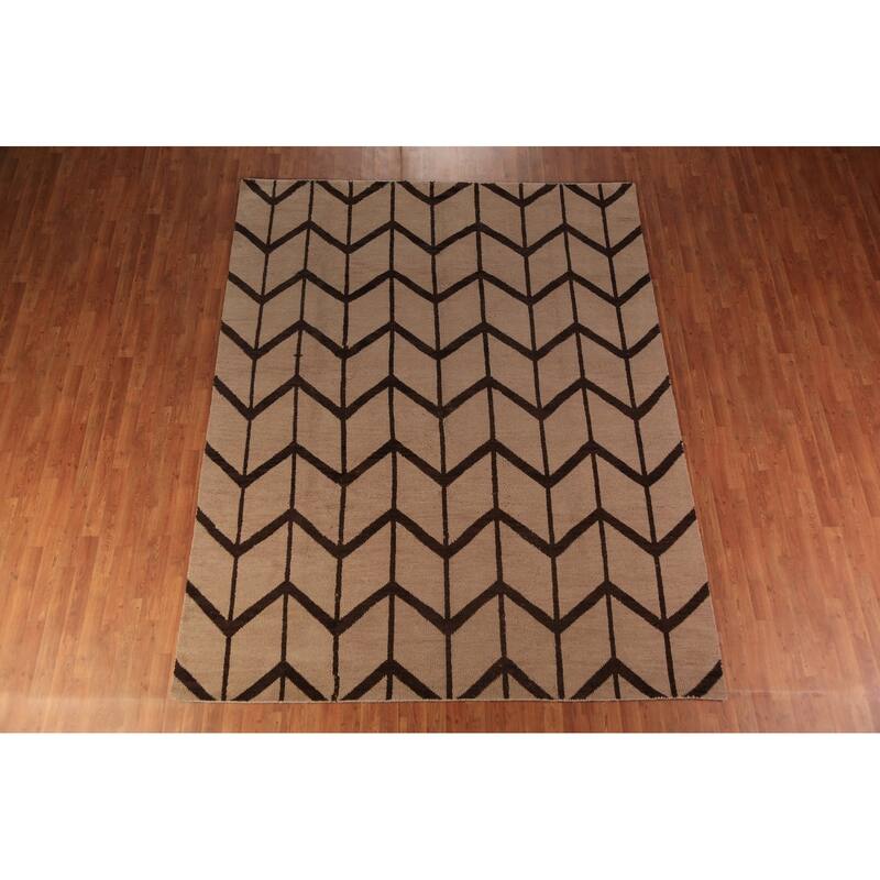 Hand Knotted Oriental 100% Wool Carpet Modern All-Over Beige & Ivories Moroccan Area Rug - 9' 10'' X 7' 11''