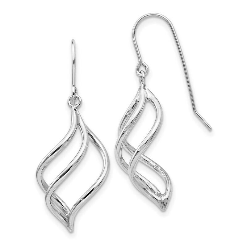 Curata 14k White Gold Polished Shepherd hook Swirl Dangle Earrings (13mm x 39mm)