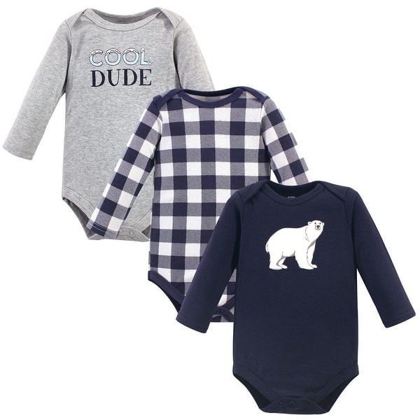 slide 1 of 1, Hudson Baby Infant Boy Cotton Long-Sleeve Bodysuits, Polar Bear 0-3 Months - Polar Bear 3-Pack