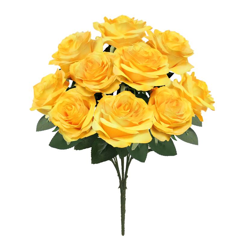 Set of 2 Artificial Queen Rose Flower Stem Bush Bouquet 18in - 18" L x 11.5" W x 11.5" DP - Yellow
