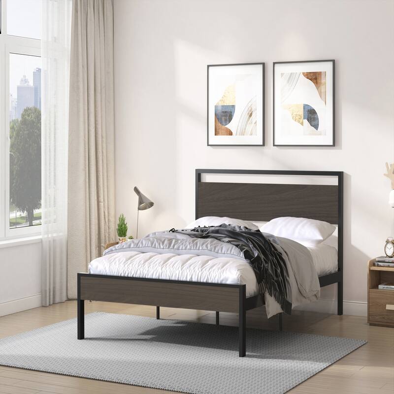 Queen Ceres Metal Bed with Wood Headboard