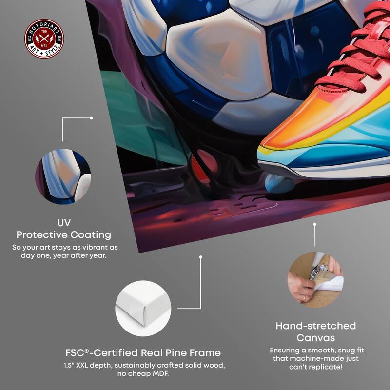 Notoriart Colorful Soccer Sneaker Splash Gallery Wrapped Soccer 1 Piece Canvas Wall Art