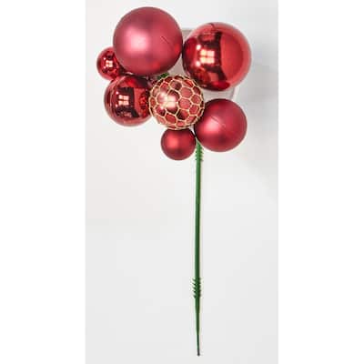Christmas Ball Pick x 7, Burgundy, Set of 12 - Burgundy - 6"