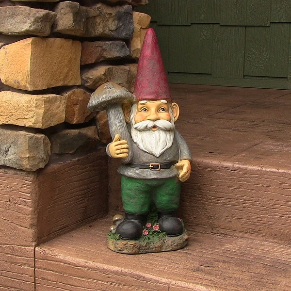 Sunnydaze Marty the Mushroom Gnome Statue - Outdoor Lawn and Garden