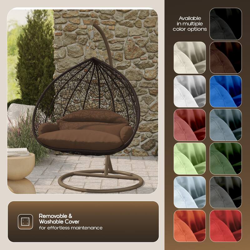 2-Person Egg Swing Chair in Brown Stainless Steel 2-Seater Porch Swing with Stand for Outdoor and Indoor - 77.95" Height