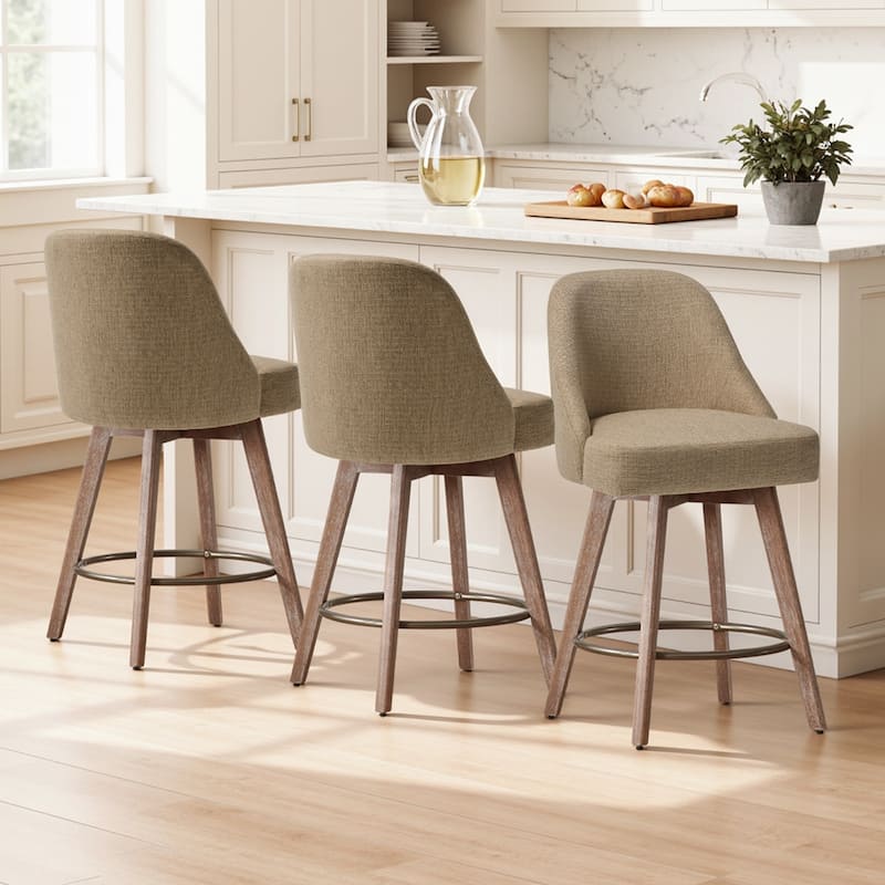 26" Upholstered Counter Height Swivel Bar Stool, Counter Stools with Solid Wood Legs - 39.37"H x 22.44"D x 21.65"W