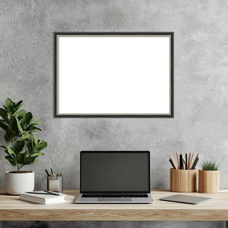 Amanti Art Theo Black Silver Narrow Framed Dry Erase Magnetic Board