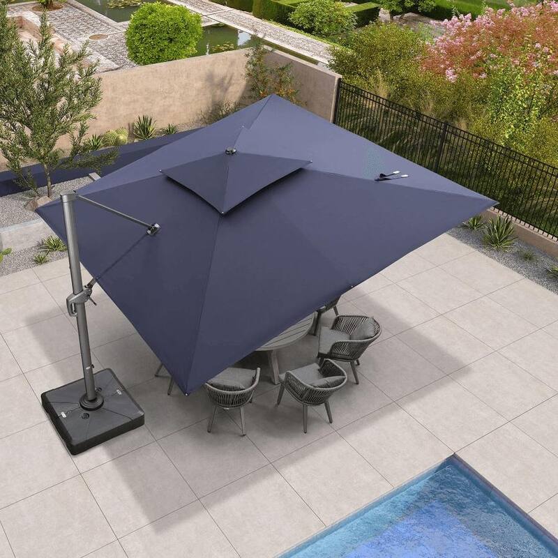 PURPLE LEAF Patio Cantilever Umbrella with 360 Degree Rotation - 12ft-Navy Blue