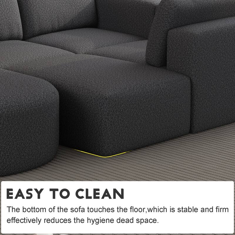 Customizable Yarn Fleece Sofa with Chaise & Ottoman - No Assembly Required
