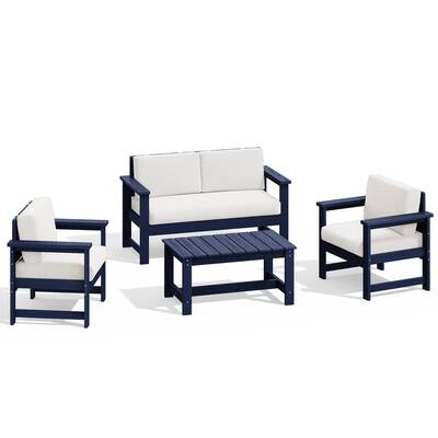 Outdoor Patio HDPE Sectional Sofa and Table Set, Removable Cushions Included, a Loveseat, 2 Single Sofas
