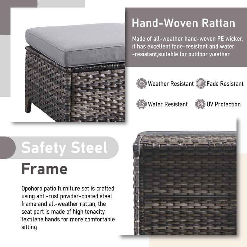 Outdoor Rattan Chair with Coffee Table and Ottoman