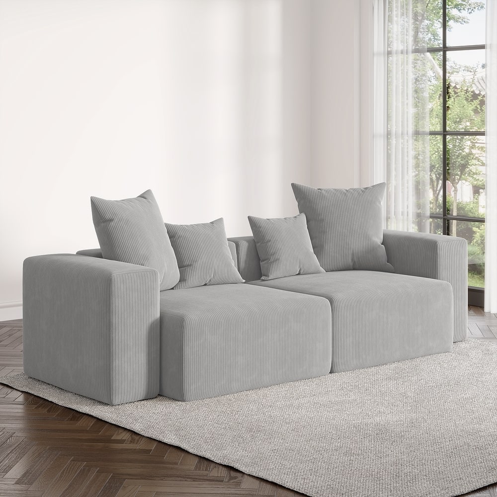 2 Set Oversized Corduroy Sectional Sofa Square Arm
