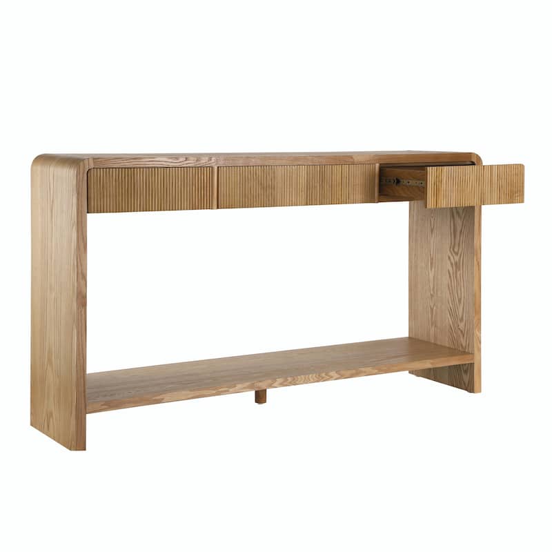 Modern 3-Drawer Console Table with Vertical Slats and Rounded Edges