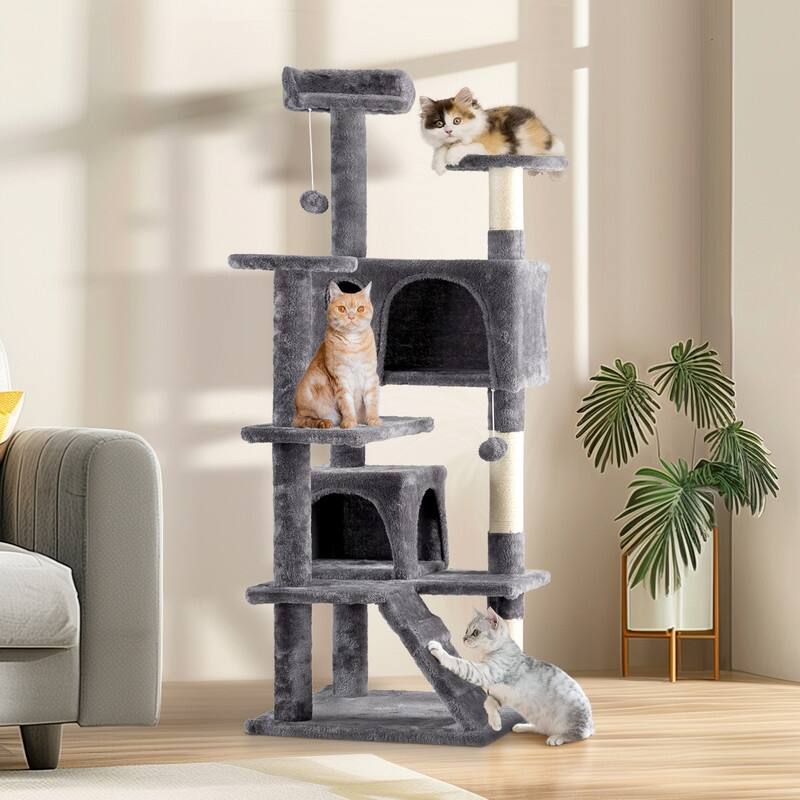 53 Inch Multi-Level Cat Tree Cat Condo with Scratching Posts Dark Grey