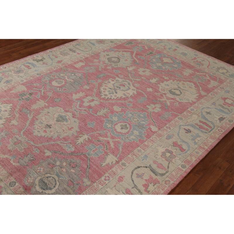 Pink Oushak Vegetable Dye Area Rug Handmade Wool Carpet - 6'0"x 8'8"