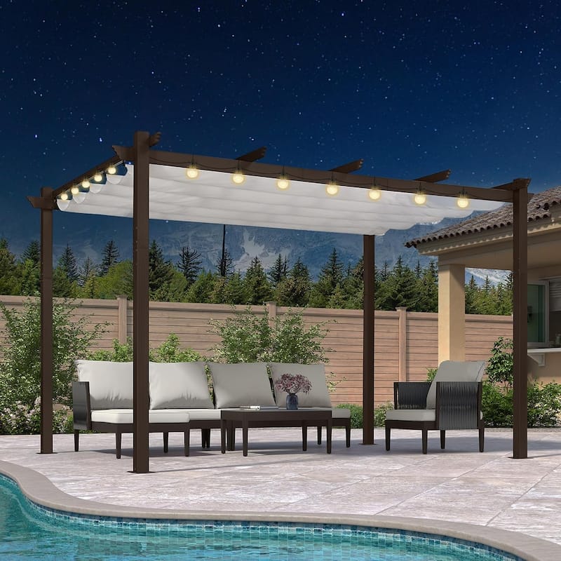 PURPLE LEAF Outdoor Retractable Bronze Metal Pergola w Canopy for Beach Deck Gazebo