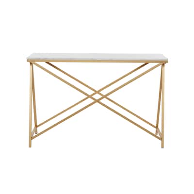 Marble Rectangular Console Table with Gold Metal Stand - White - Roche River Decor - 14"W x 47"L x 31"H