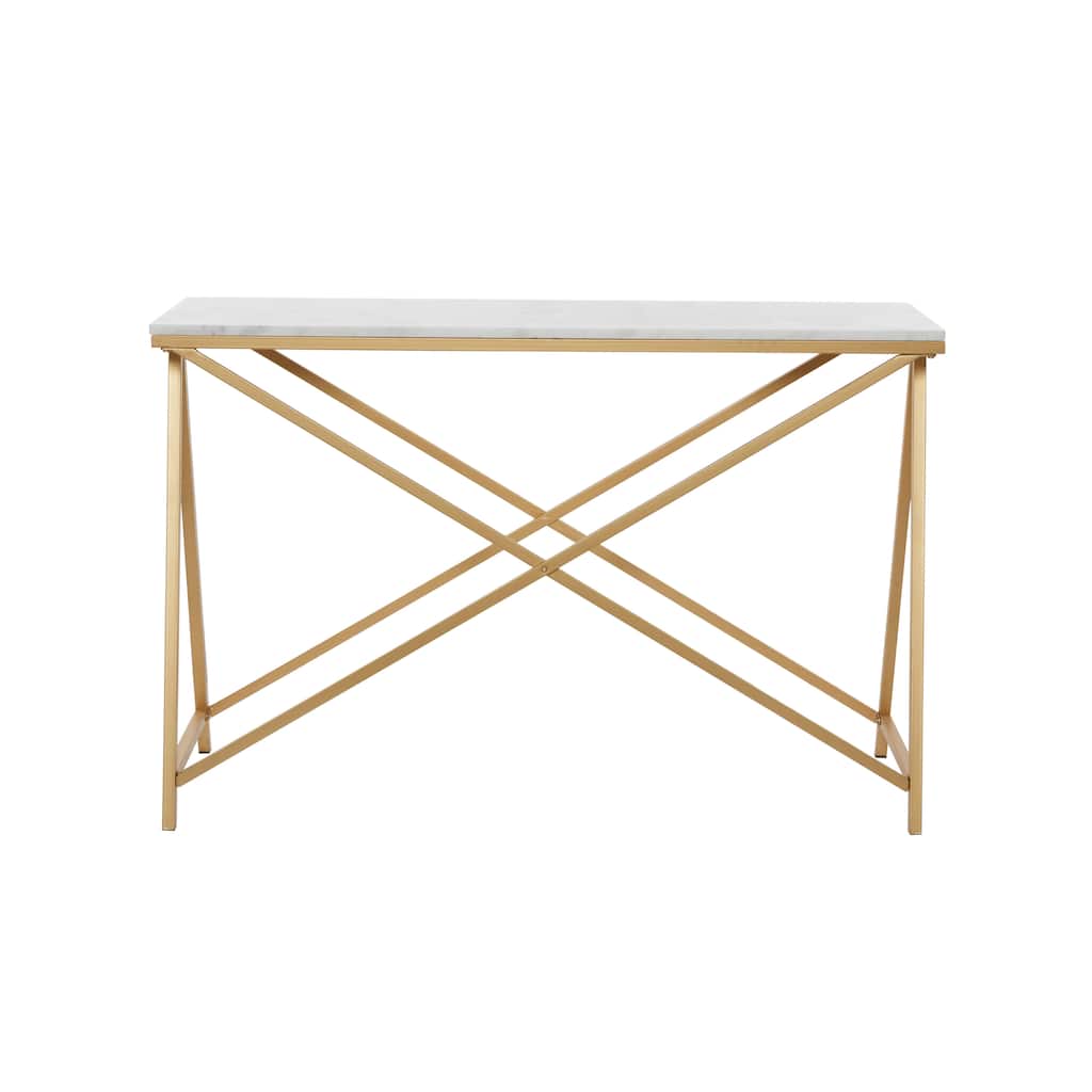 Marble Rectangular Console Table with Gold Metal Stand - White - Roche River Decor - 14"W x 47"L x 31"H