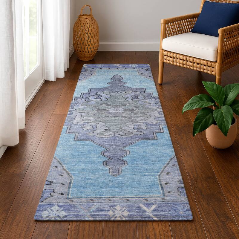 Premium Washable Super Soft Vintage Traditional Mayfield Rug - Blue - 2'3" x 7'6"