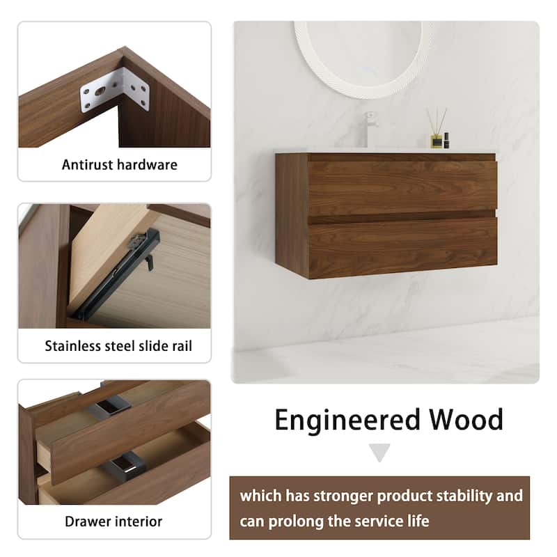 BNK 24"/30"/36'' Single Sink Bathroom Vanity with Two Soft Close Drawers