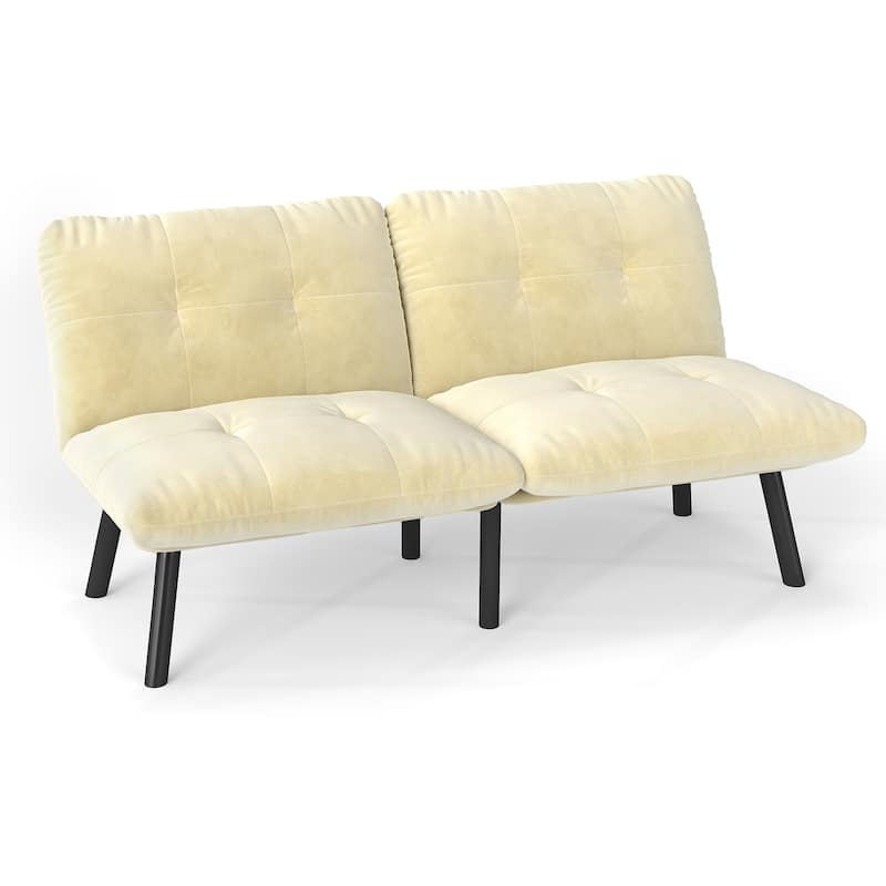 2-Seater Velvet Sleeper Sofa with Adjustable Backrest, Lounge Chair Bed with Foam Cushions, Portable Fold Out Chair Bed