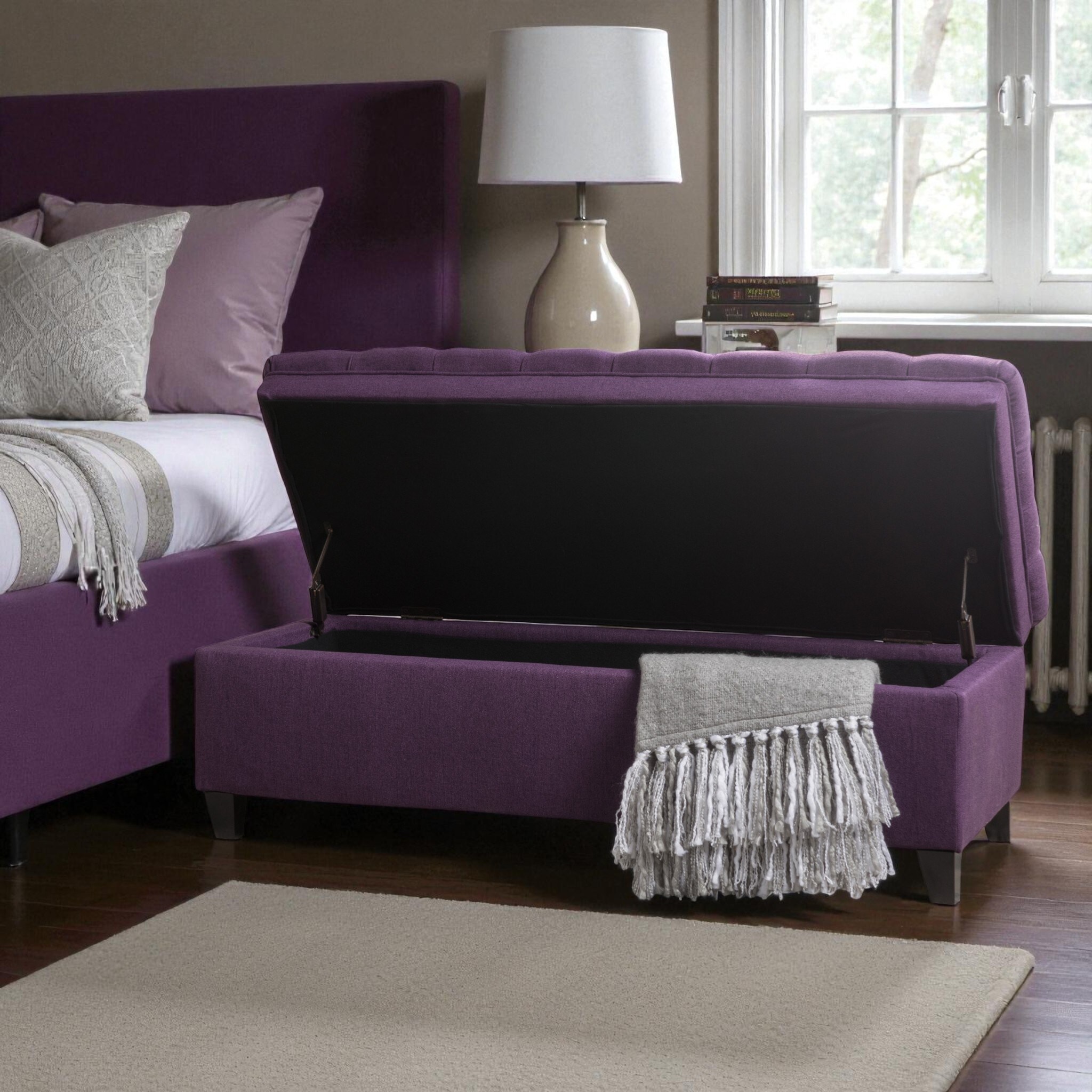 Upholstered Storage Ottoman Bench with Lift-Top Lid, Tufted Living Room Coffee Table Seat, 50 Inch Entryway Storage Chest