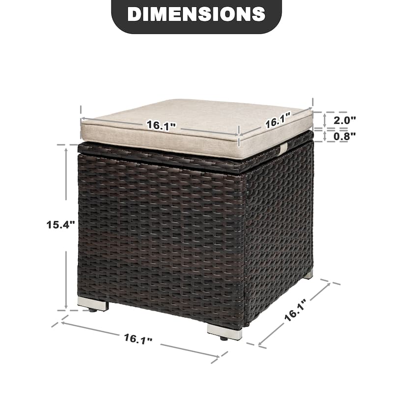 Patio 2-Piece Wicker Ottoman with Hidden Storage and Detachable Cushion