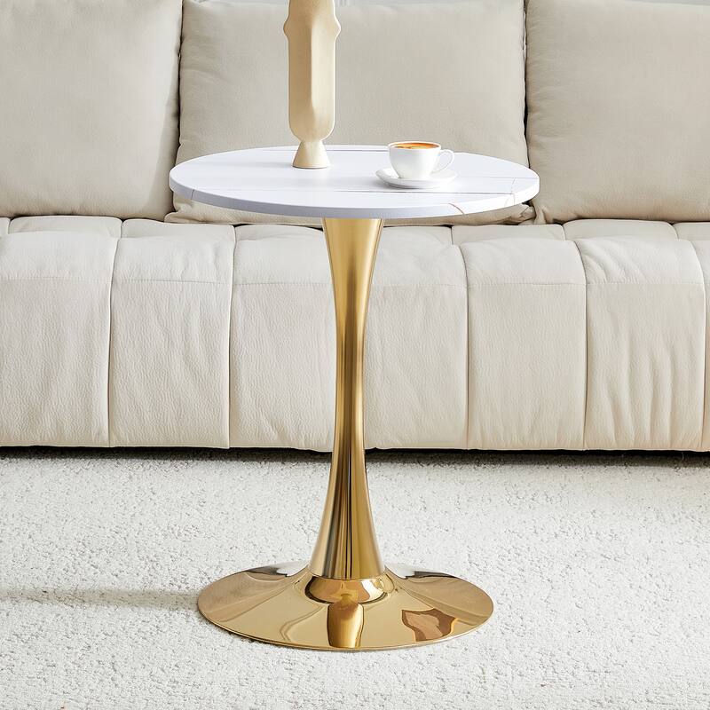 Round Thickened Table Top Coffee Table, Metal Pedestal Side Table Modern Bistro Table