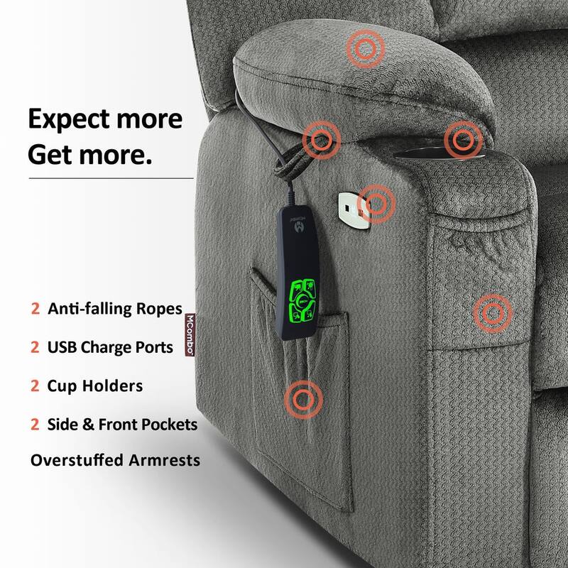 MCombo Lay Flat Dual Motor Power Lift Recliner with Massage and Heat for Elderly People, Infinite Position, Fabric R7677