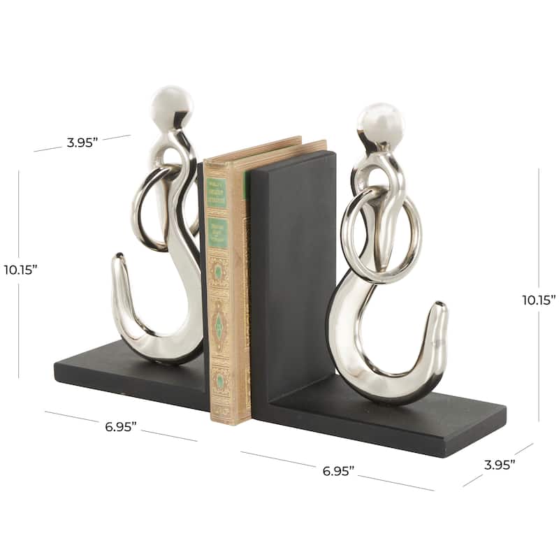 Aluminum Metal Hook Bookends with Black Bases - Set of 2 Silver - Roche River Decor - 4"W x 7"L x 10"H