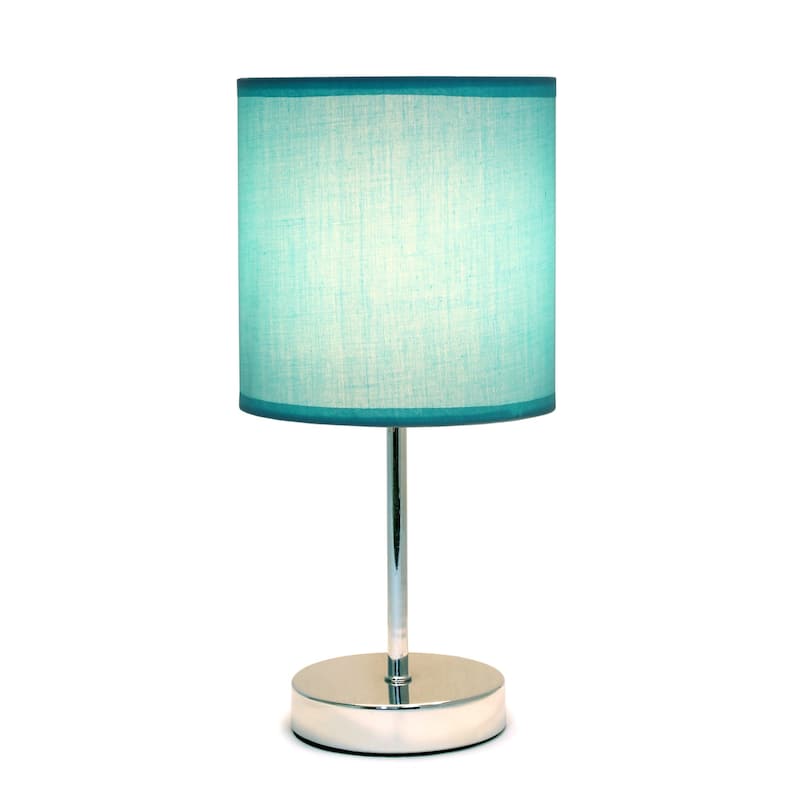 Traditional Petite Table Lamp with Drum Shade - 11.75" - Silver and Blue