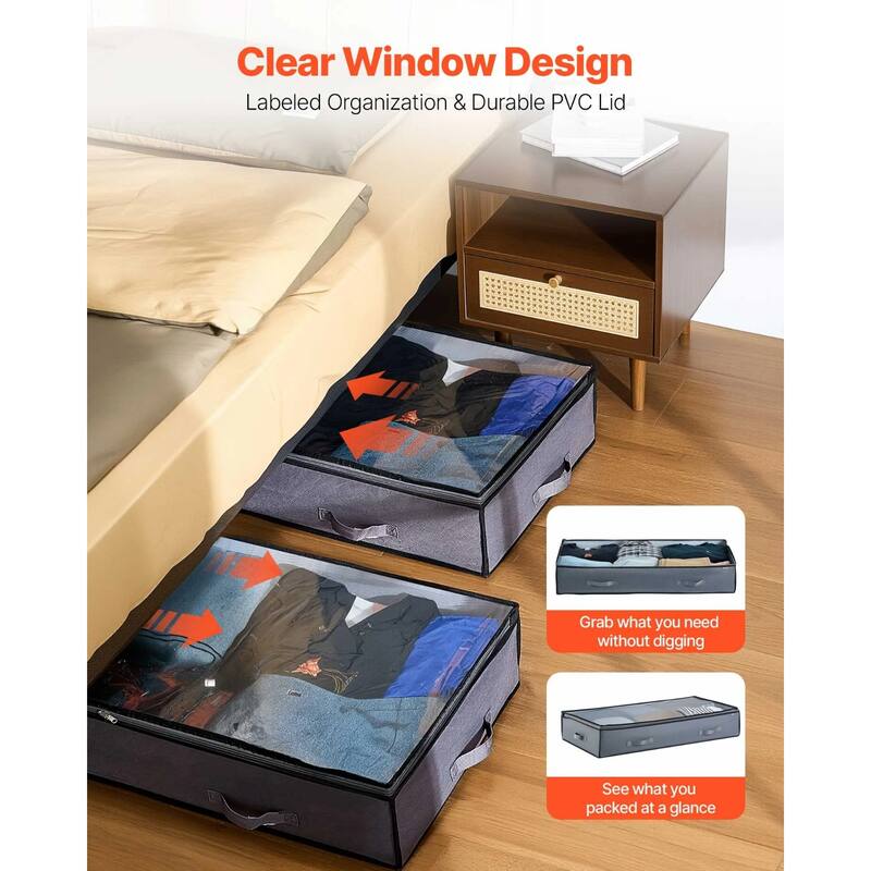 Set of 4 Under Bed Storage Organizer Foldable Clothes and Shoe Storage with Transparent PVC Lid - 39.2 x 19.7 x 7.1 inch