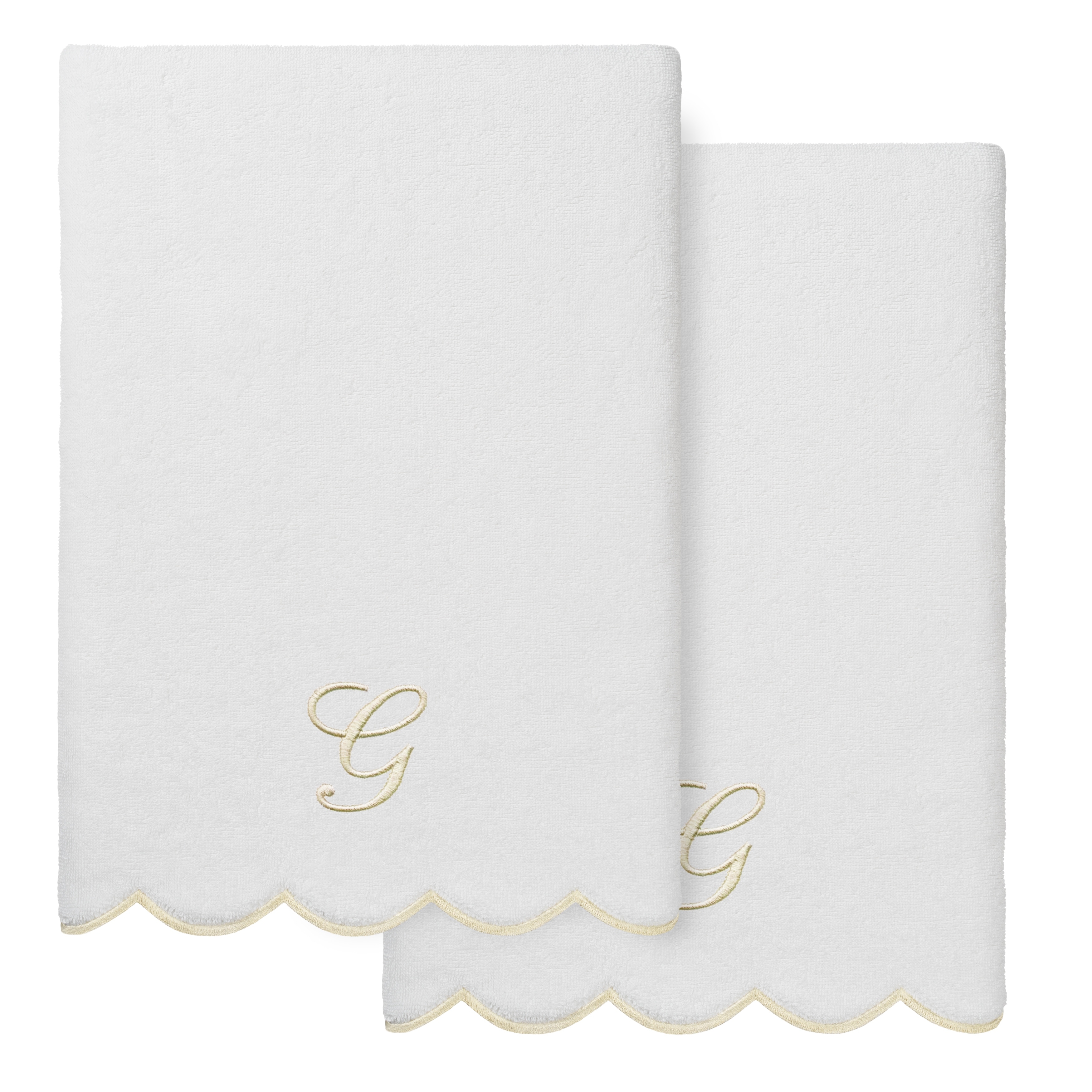 Authentic Hotel and Spa 100% Turkish Cotton Beige ADORNIA Scallop Personalized 2 Piece Bath Towel Set - 2 Bath Towels