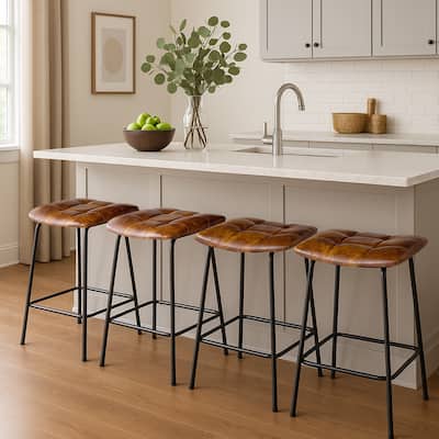 Saddle Tufted 24” Height Breathable Faux Leather Counter Stools