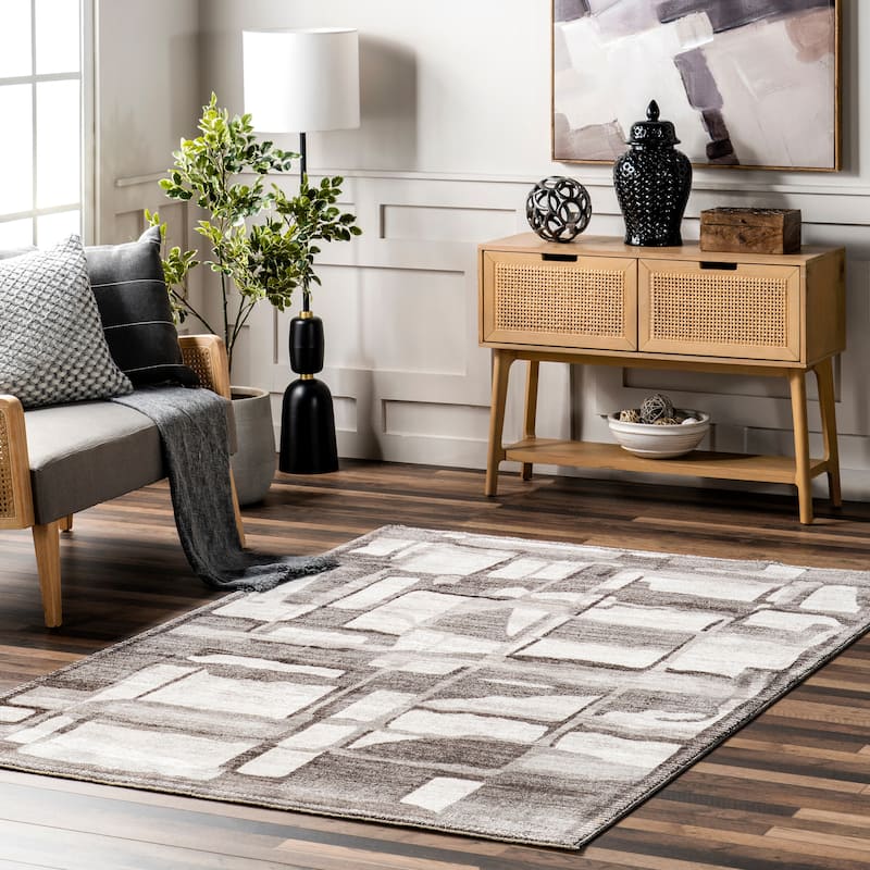 Nuloom Chrissie Abstract Shapes Fringe Area Rug - 2'8" x 8' Runner - Grey - Runner