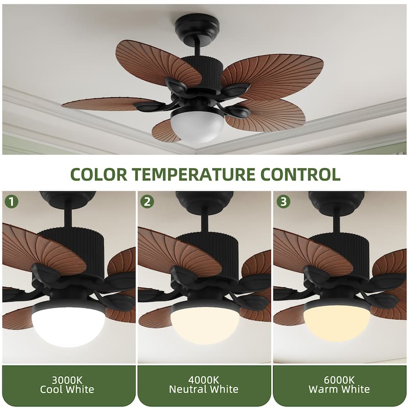 Moasis 44 Inch 5 Blades Tropical Palm Ceiling Fans with Lights and Remote Control