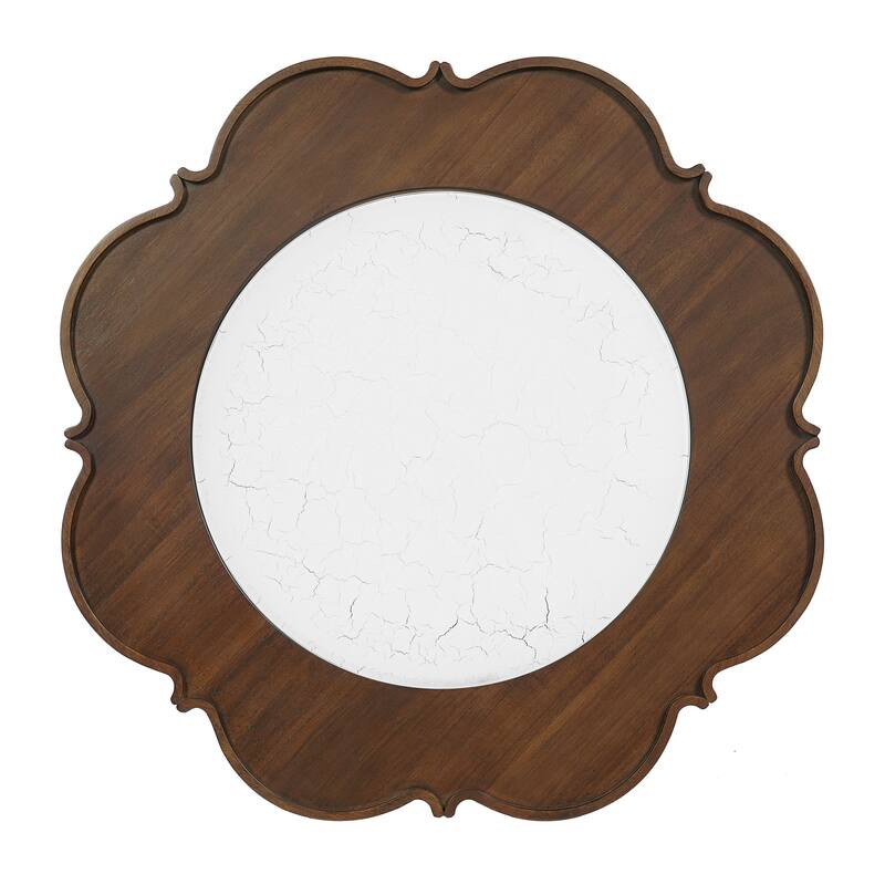 Roomfitters Mid-Century Coffee Table, Petal Shape Accent Table with Rattan Shelf and White Glass Top, Walnut