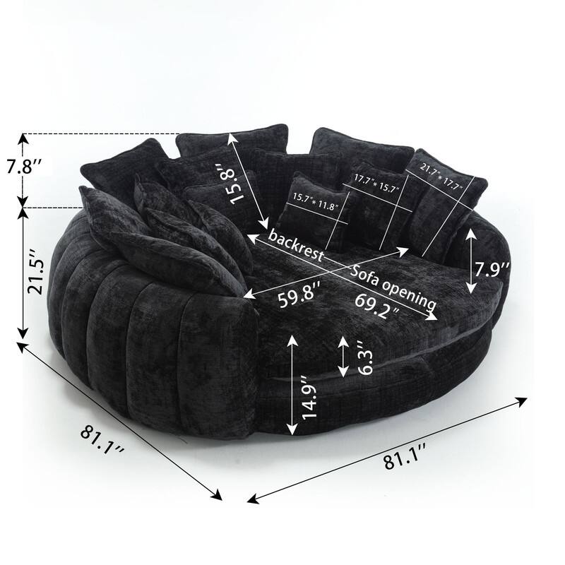 81.10" Double Bread Extra Large Round Sofa Bed with Armrests and Large Cushions