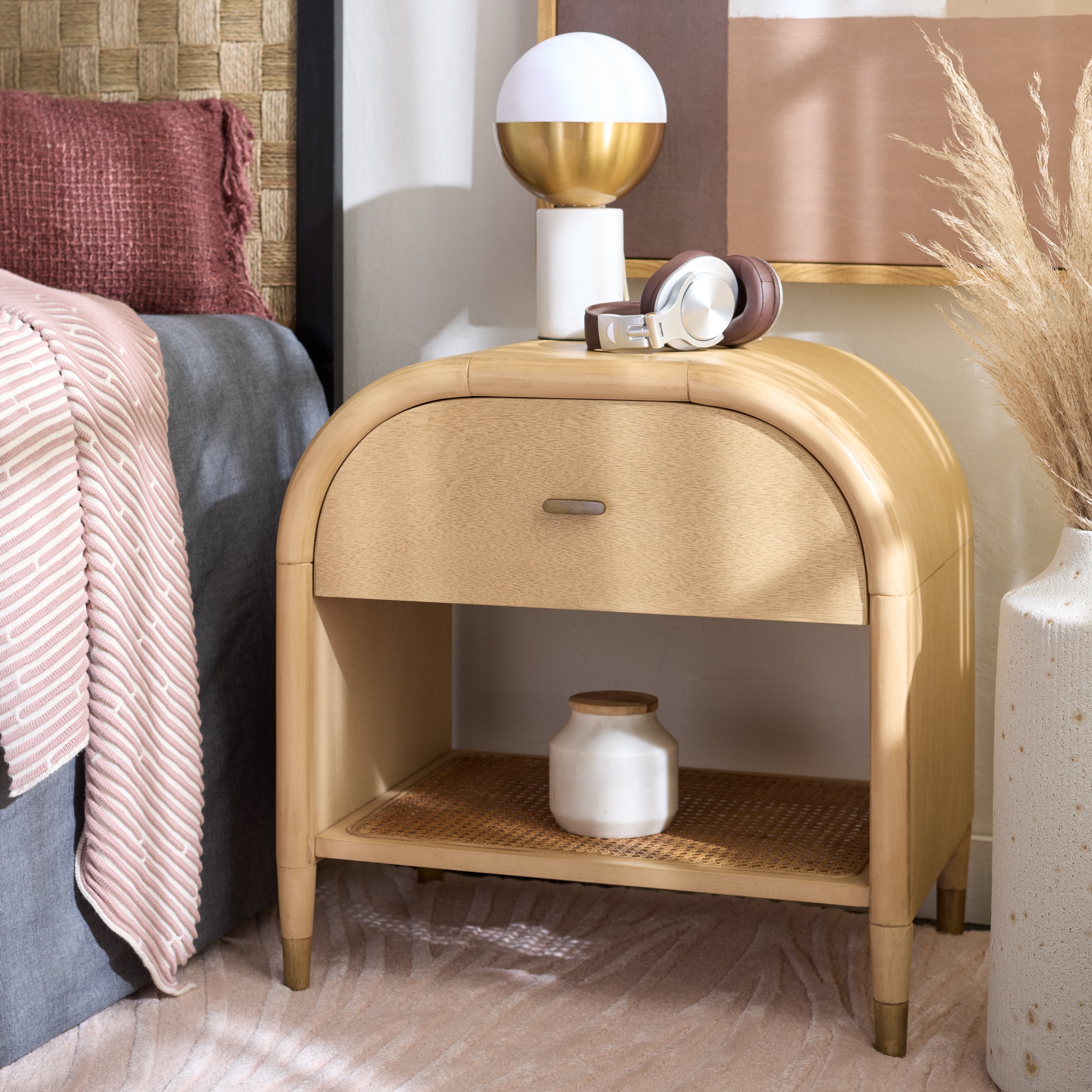 SAFAVIEH Mahan Scandinavian Wood Nightstand, Natural., Fully Assembled